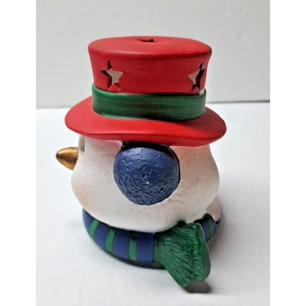 Snowman Head Tea Light Candle Holders Set of 2 w/Snowman Night Light Seasonal